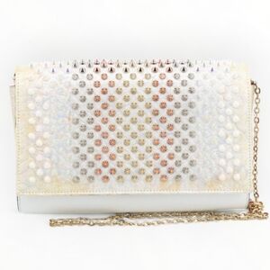 Christian Louboutin Paloma Studded Crossbody Chain Clutch Bag White Multicolor